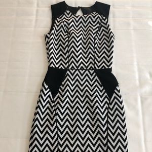 black + white zig zag body-con style dress